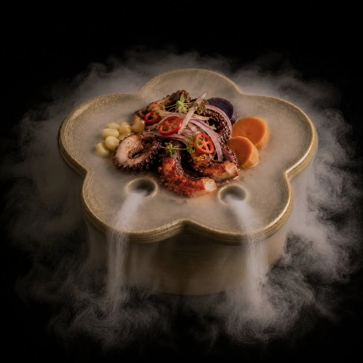 Lotito beige con pulpo y aceite de oliva