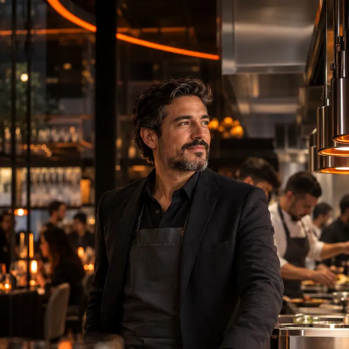 Dueño de restaurante en servicio