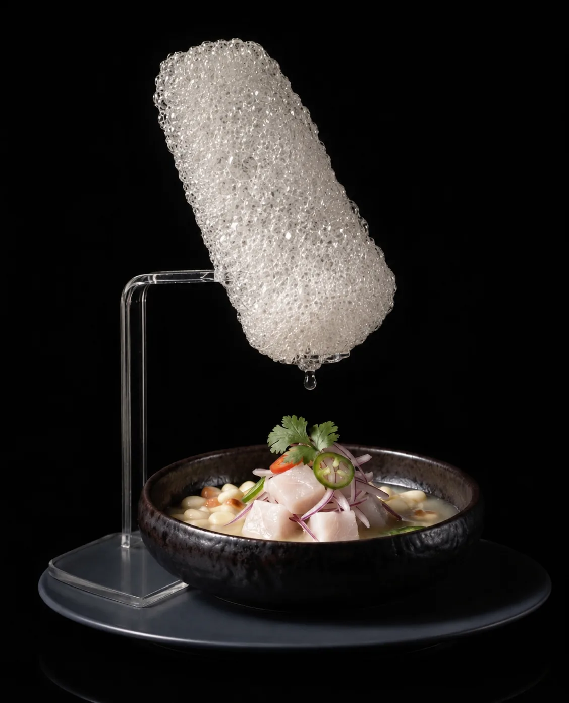 Nube suspendida sobre un plato servido en mesa