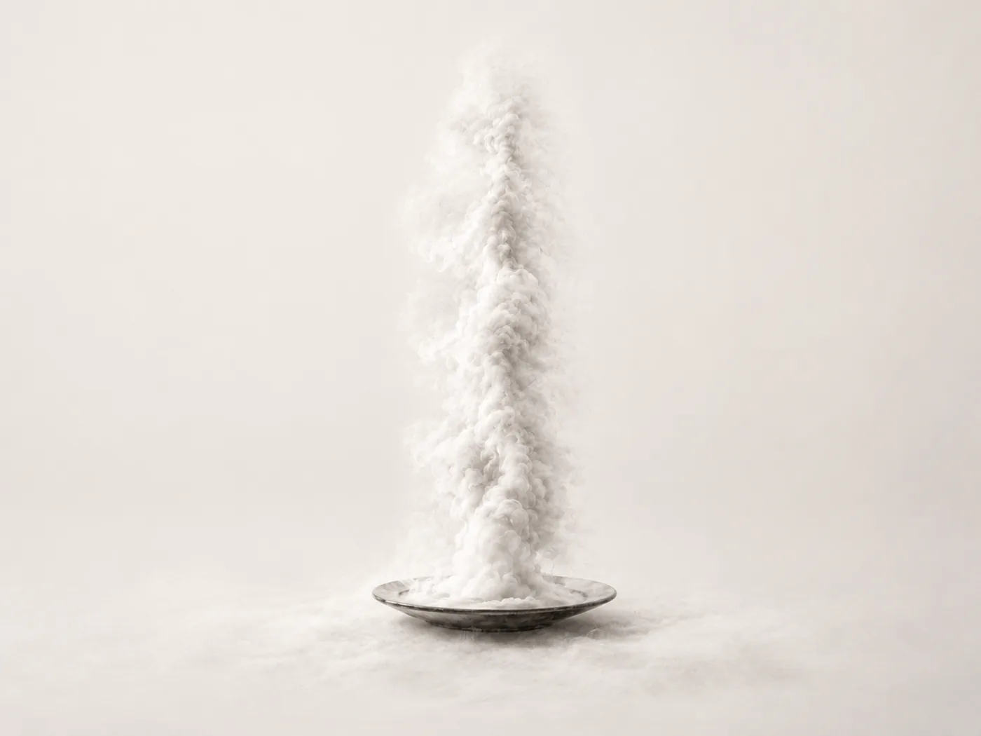 Columna de niebla carbónica subiendo desde una pieza de cerámica